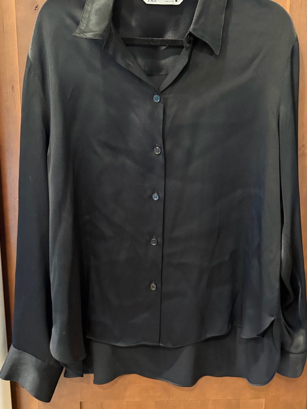 Zara Black Long Sleeve Button-Down Blouse